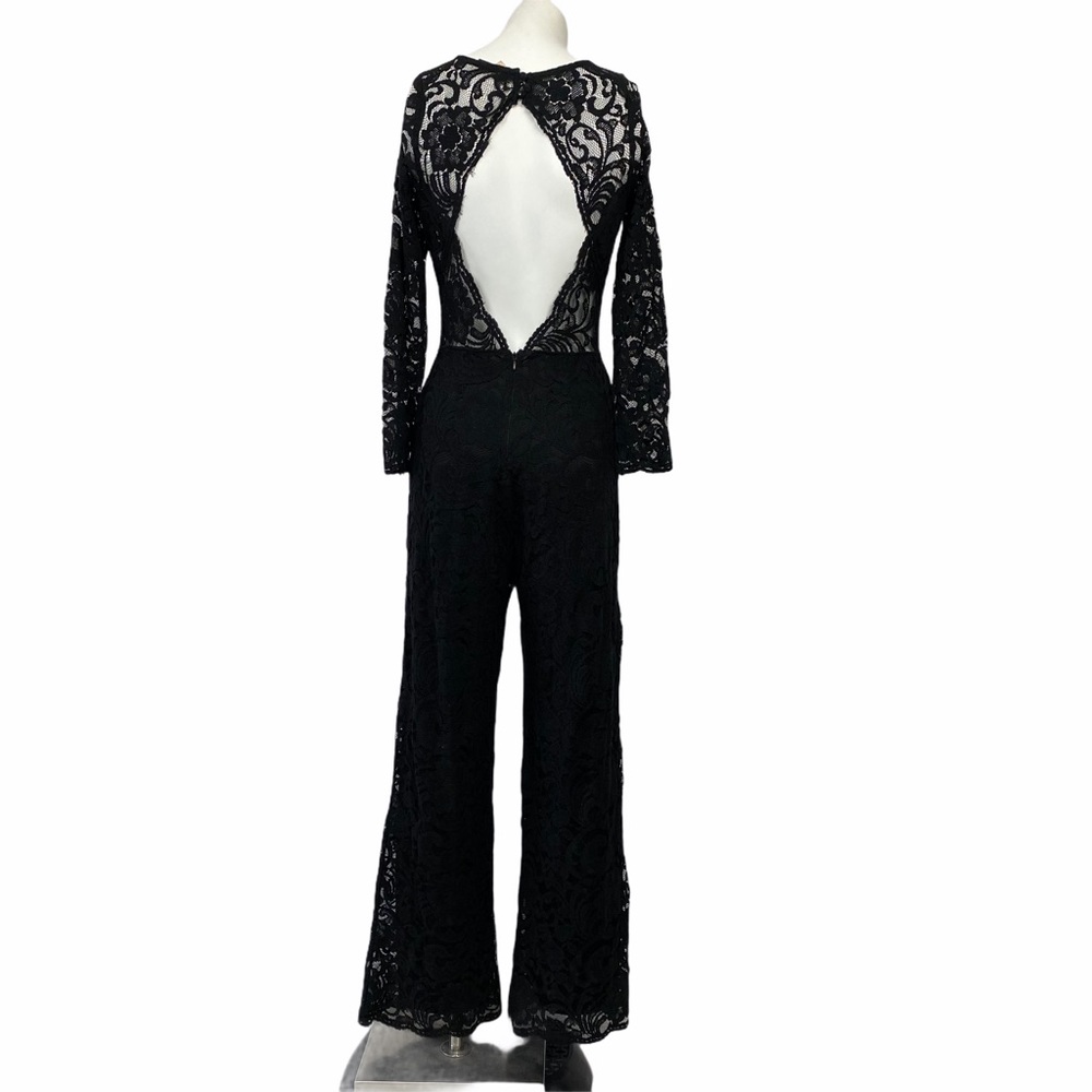 Long Black Jumpsuit W Stretch Lace Top & Low Back - Picture 4 of 16